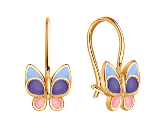Серьги детские с эмалью из красного золота 585 Т15002В969
