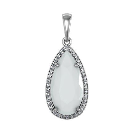 Подвеска с белым нефритом и фианитами из серебра 925 с родированием 411049