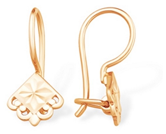 Серьги детские с алмазной гранью из красного золота 585 С11013404