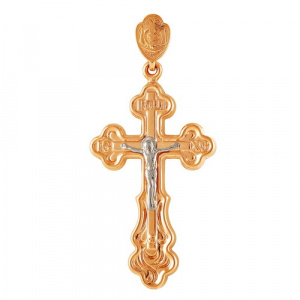Крест без камней из красного золота 585 с родированием