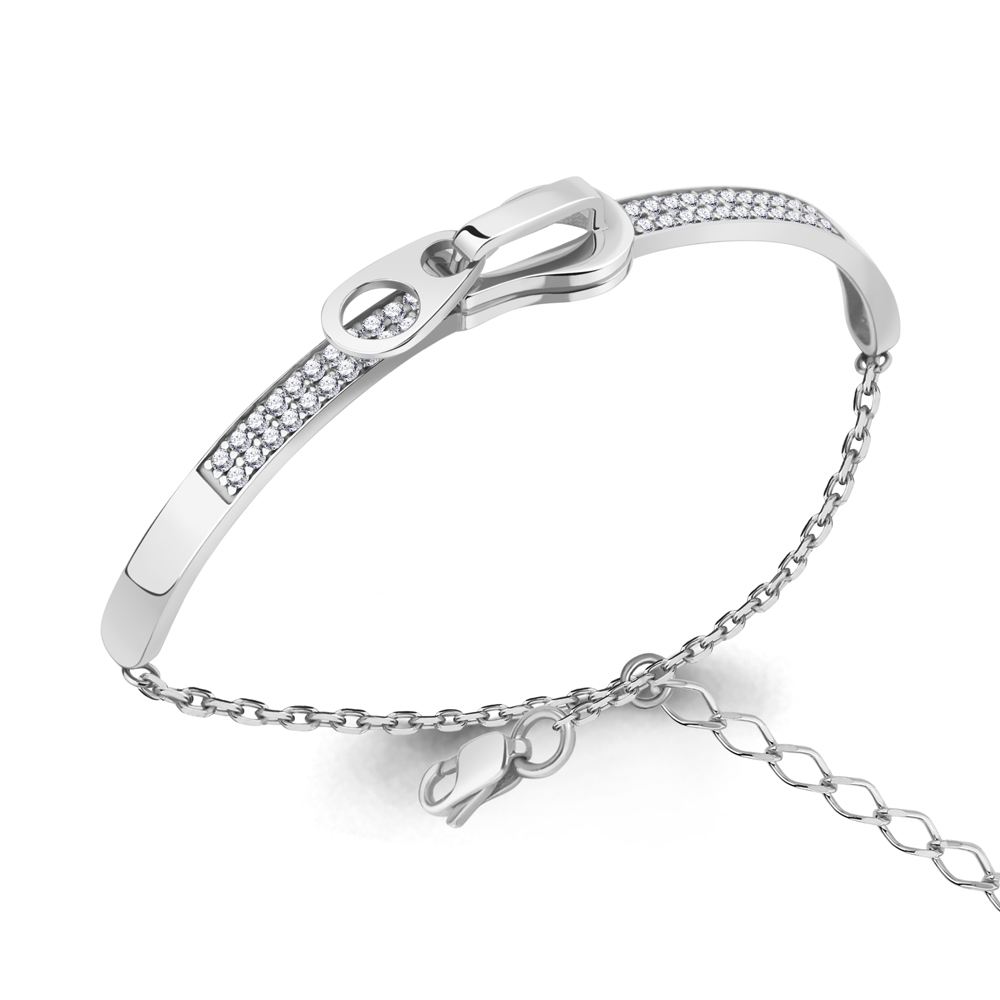 Браслет Замок с фианитами из серебра 925 с родированием 74642А.5