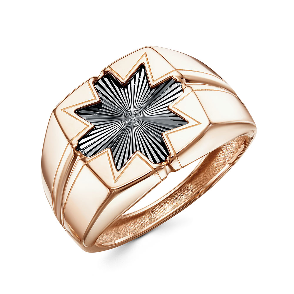 Печатка Звезда с алмазной гранью из красного золота 585 с чёрным родированием П1682110 1 2