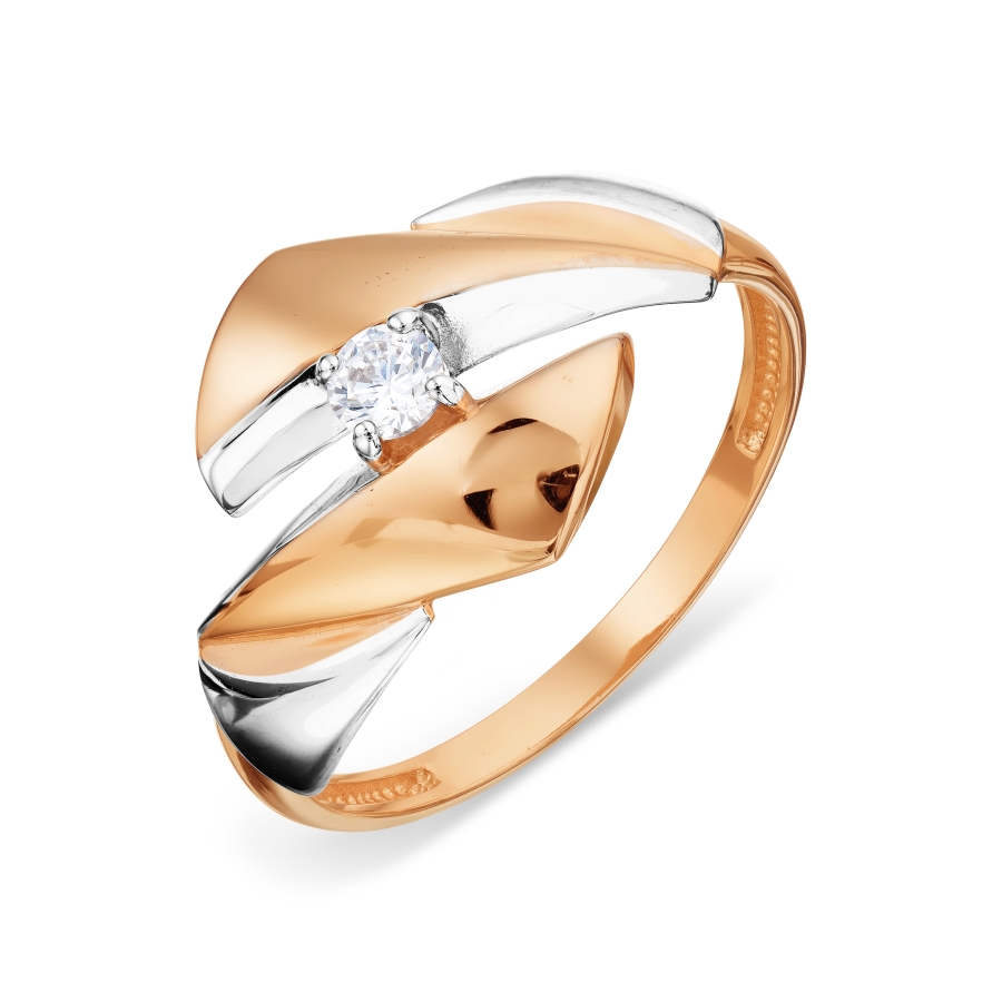 Кольцо с фианитами из красного золота 375 с родированием