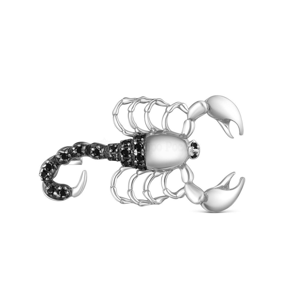 Брошь Скорпион с фианитами из серебра 925 с родированием бр-121р216