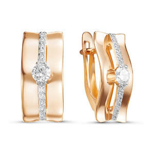 Серьги с фианитами из красного золота 585