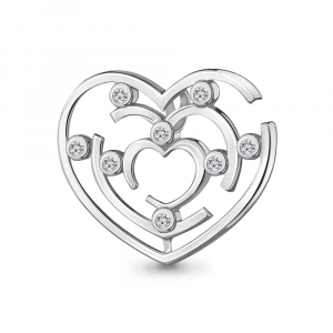 Подвеска-бегунок Сердце с фианитами из серебра 925 с родированием 24213А                   