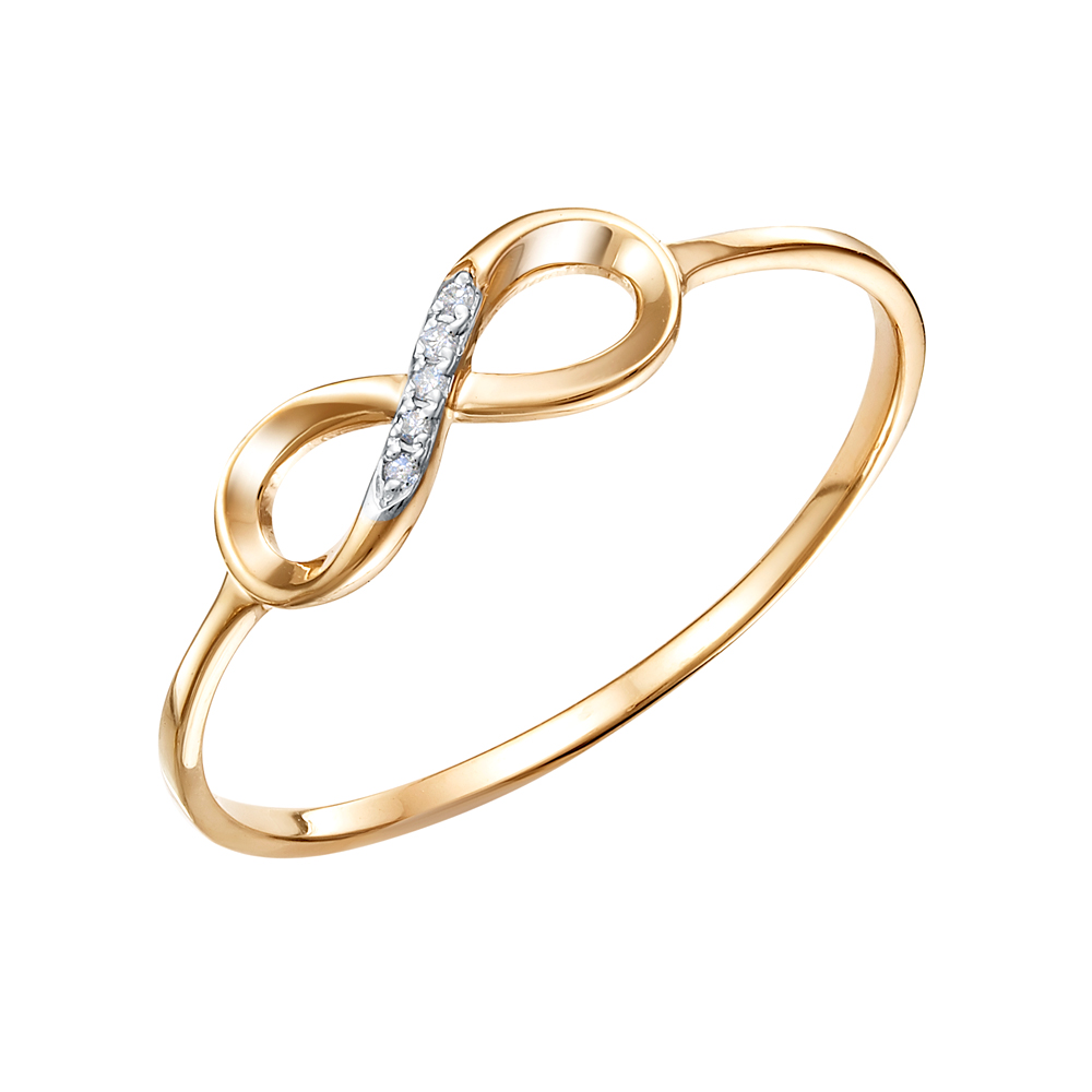 Кольцо Бесконечность с фианитами из красного золота 585 с родированием 1127603