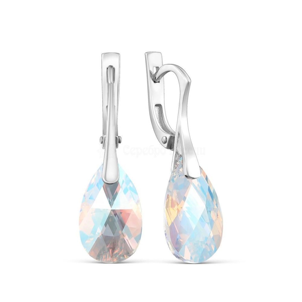 Серьги с кристаллом сияющим из серебра 925 с родированием с-021 001SHIM