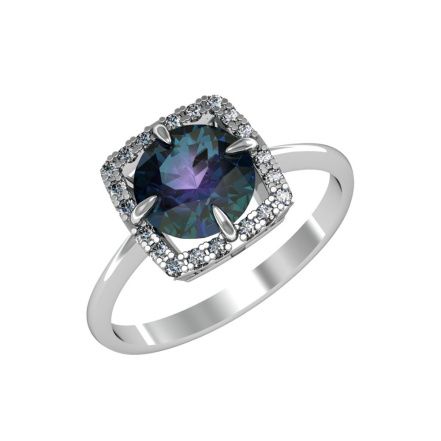 Кольцо с пурпурным горным хрусталём и фианитами из серебра 925 с родированием 211248