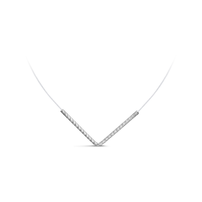 Колье на леске без камней с алмазной гранью из серебра 925 с родированием с071136