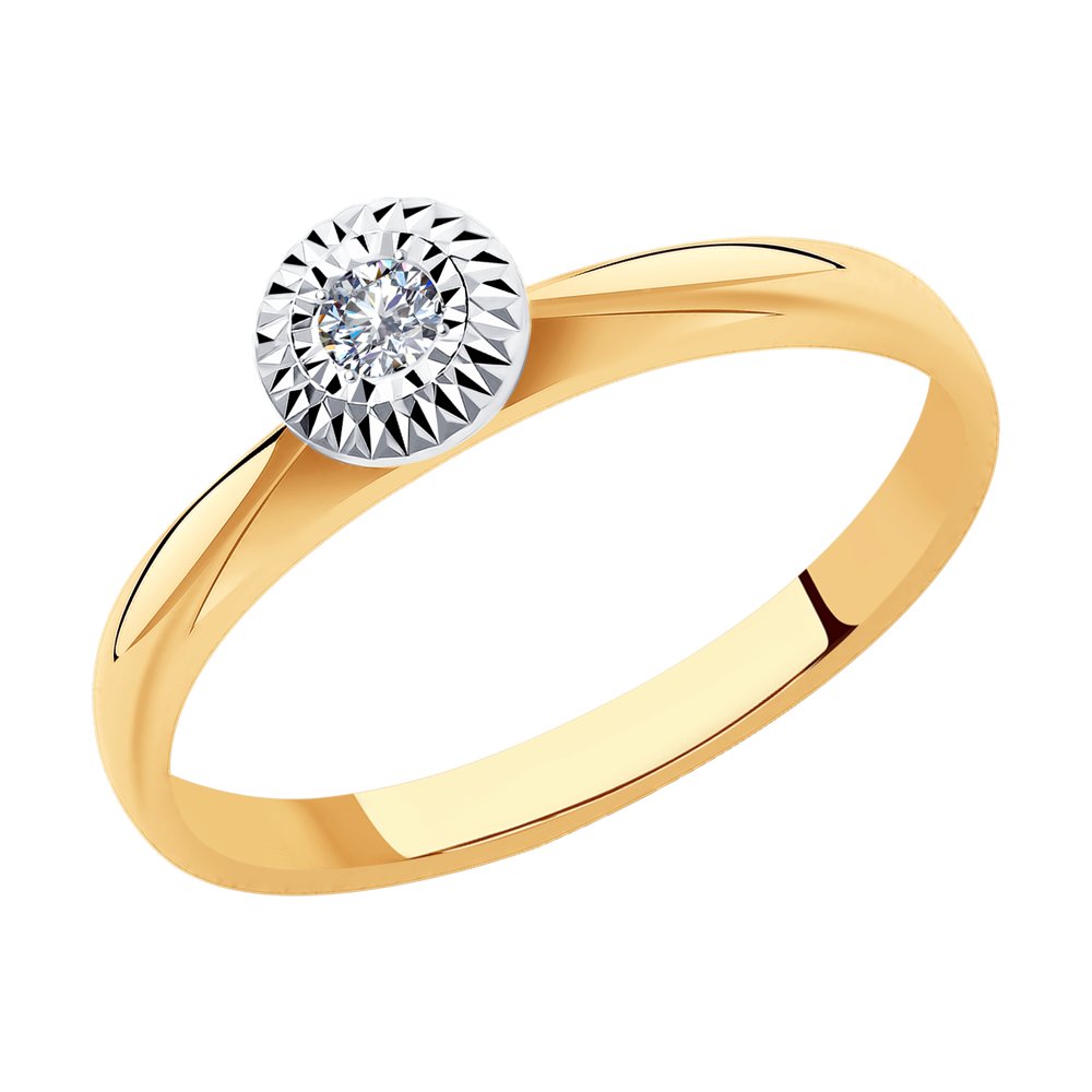Кольцо с бриллиантом из красного золота 585 с родированием