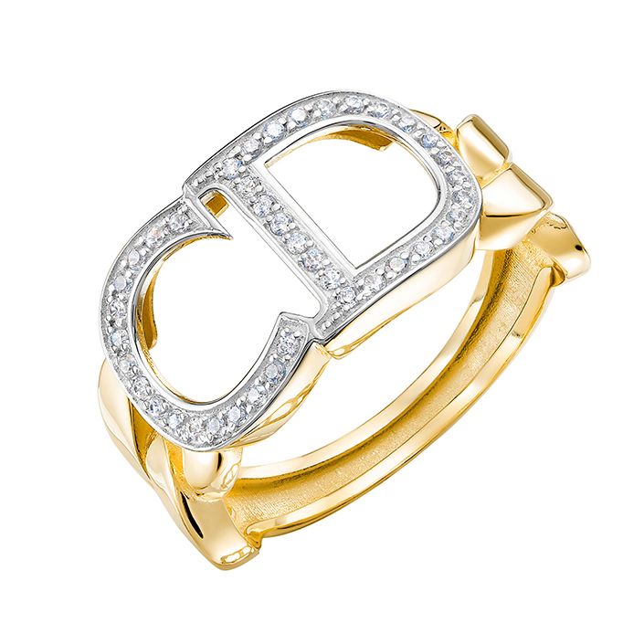 Кольцо Цепь с фианитами из лимонного золота 585 с родированием л1148603