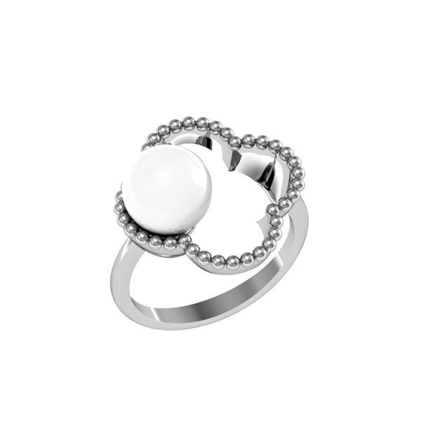 Кольцо с жемчугом и фианитами из серебра 925 с родированием