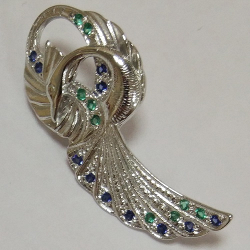 Брошь Птица с фианитами из серебра 925 с родированием 800058