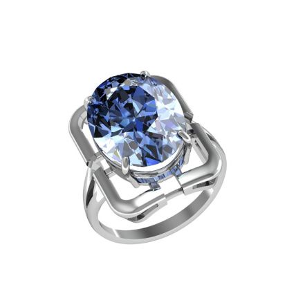 Кольцо с синим горным хрусталем из серебра 925 с родированием 201860