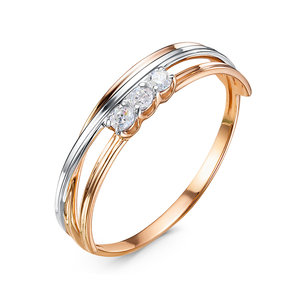 Кольцо с фианитами из красного золота 585 с родированием