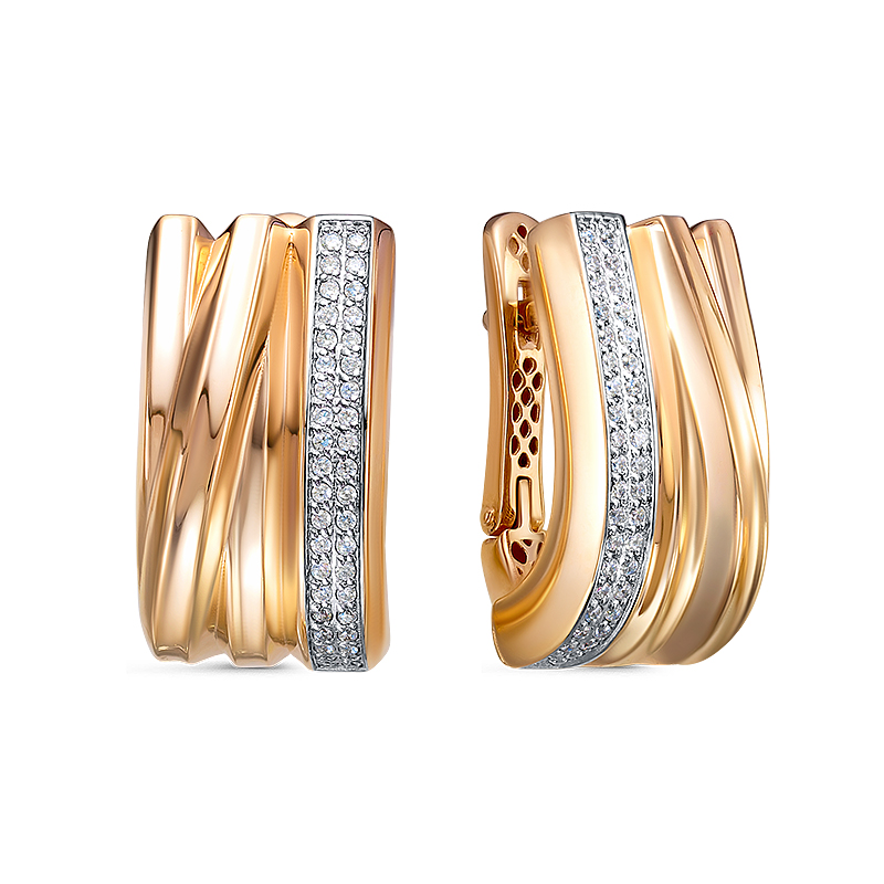 Серьги с фианитами из красного золота 585 с родированием