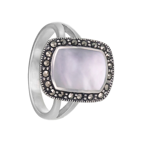 Кольцо с перламутром и марказитами из серебра 925 ТПКС.251ПЛ