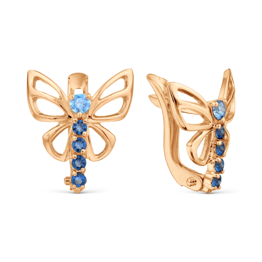 Серьги детские Бабочки с кристаллами Swarovski из красного золота 585 Т10202Б231
