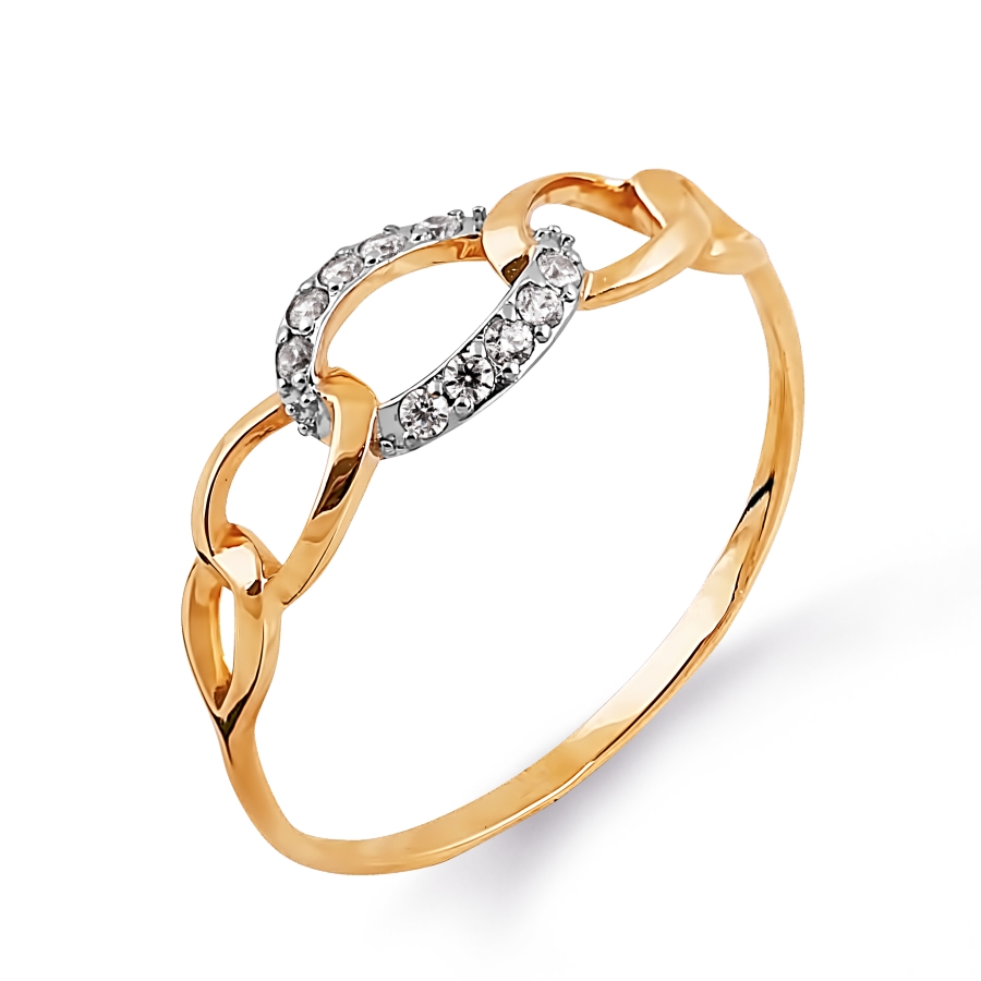 Кольцо с фианитами из красного золота 375 с родированием