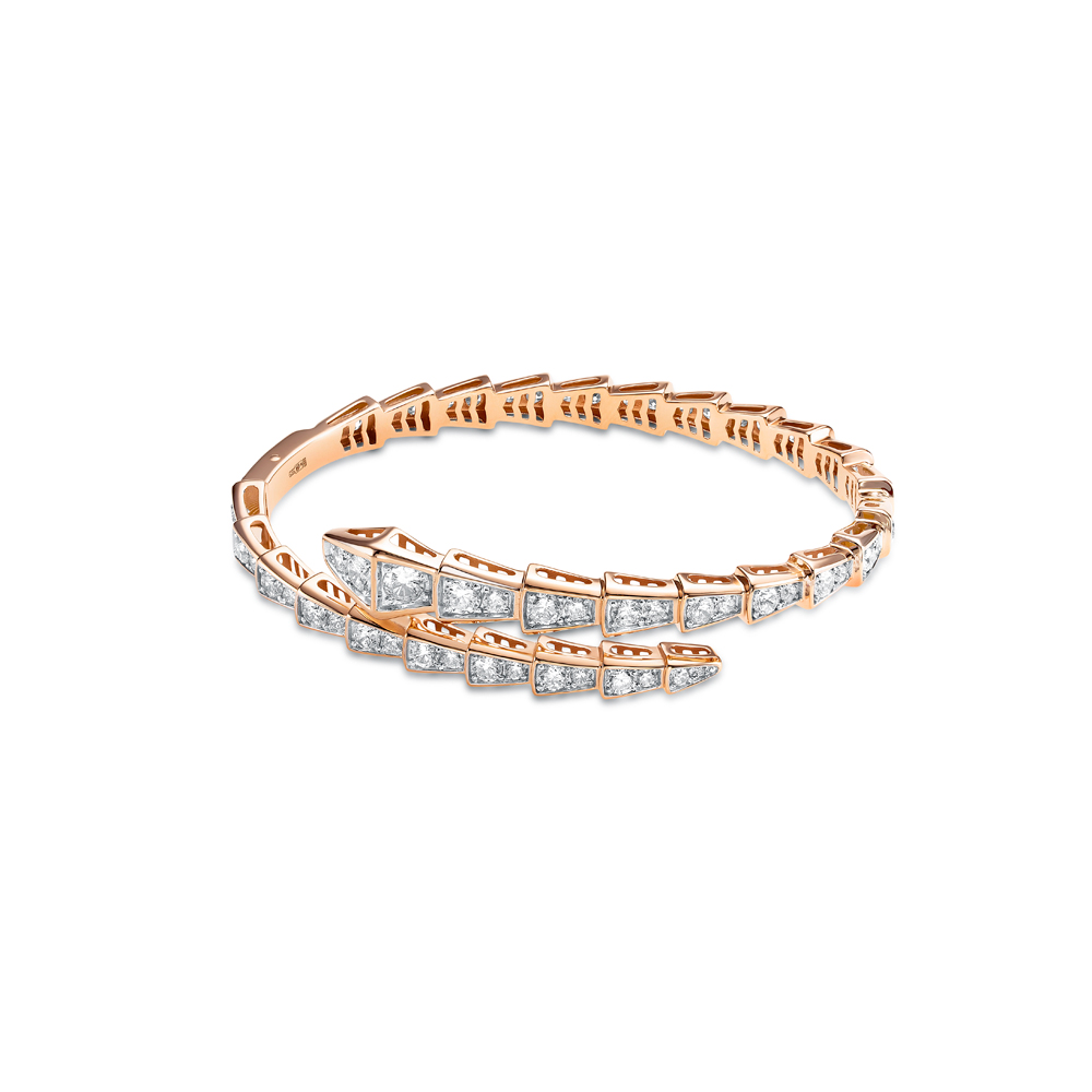 Браслет жесткий Змея с фианитами из красного золота 585 с родированием 070197