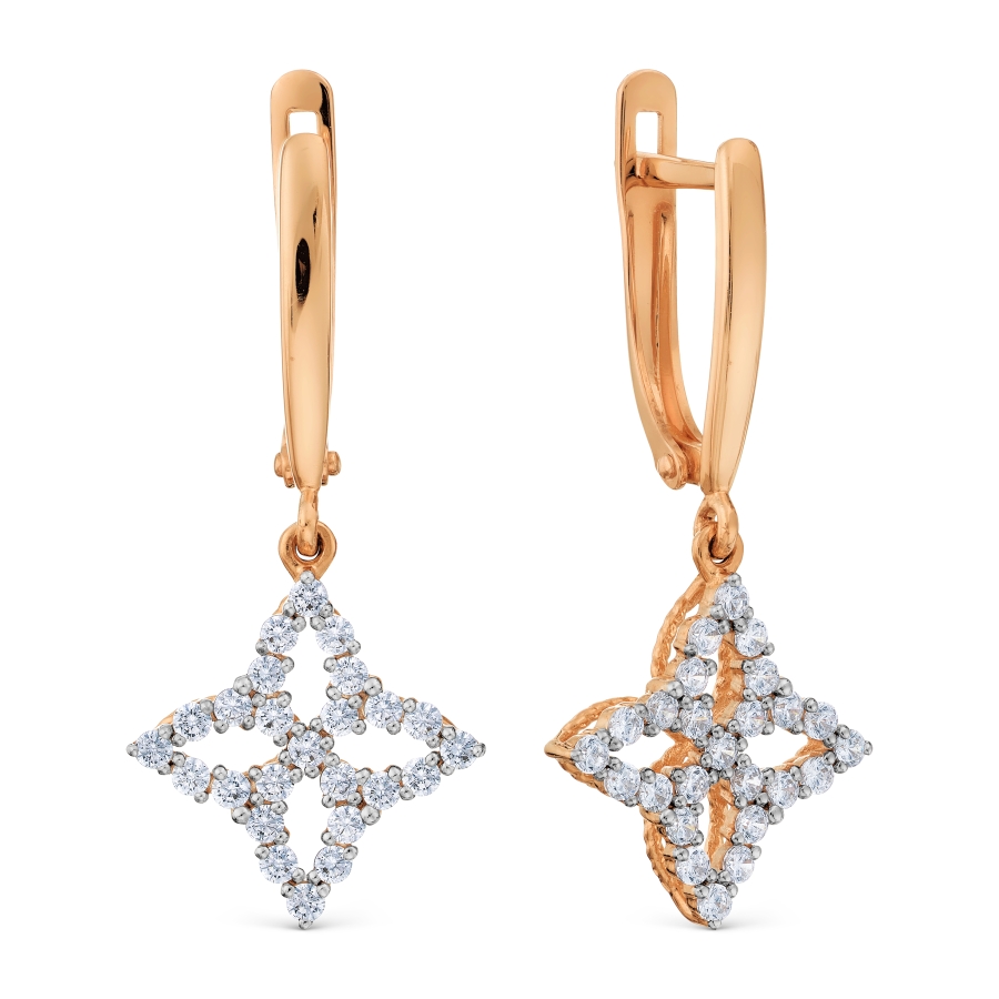 Серьги с фианитами из красного золота 585 Т14702В170