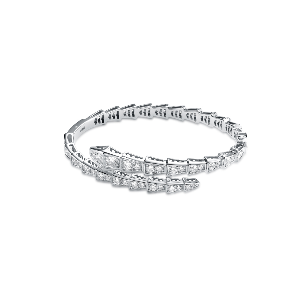 Браслет жесткий Змея с фианитами из белого золота 585 с родированием б070197