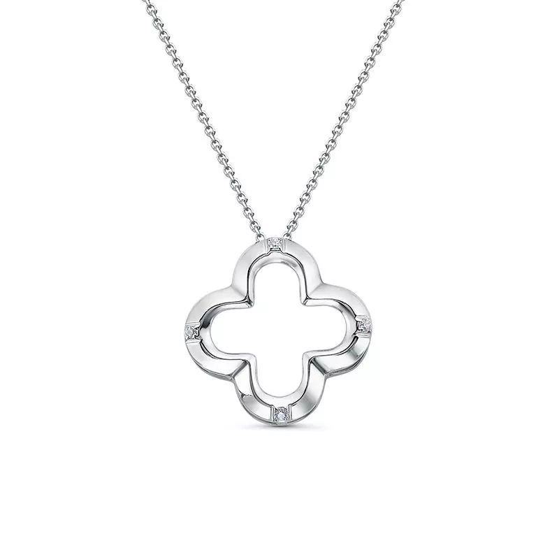 Колье Клевер без камней из серебра 925 с родированием с0703413