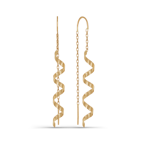 Серьги-продевки Спирали из красного золота 585 140075