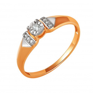 Кольцо с бриллиантами из красного золота 585 с родированием