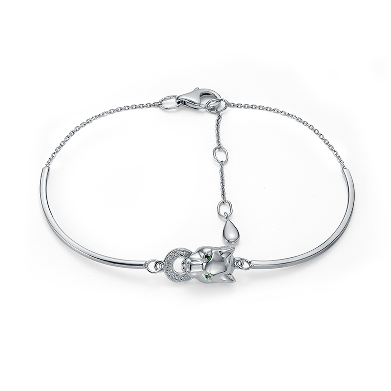 Браслет Кошка с фианитами из серебра 925 с родированием с7706574