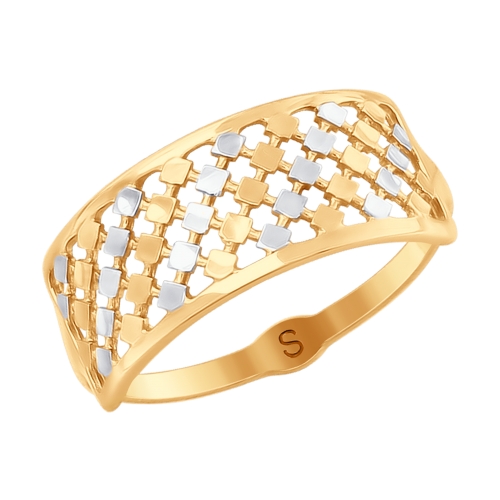 Кольцо без камней с алмазной гранью из красного золота 585 с родированием