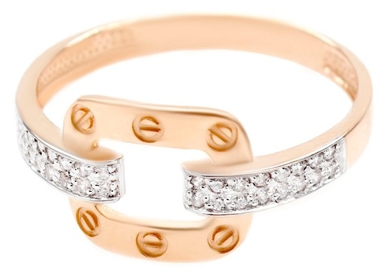 Кольцо с фианитами из красного золота 585