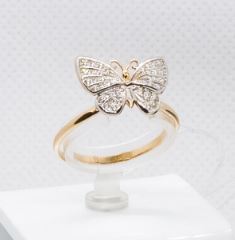 Кольцо Бабочка с фианитами из красного золота 585 01-1787_585