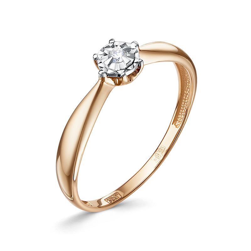 Кольцо с бриллиантом из красного золота 585 с родированием БР112696