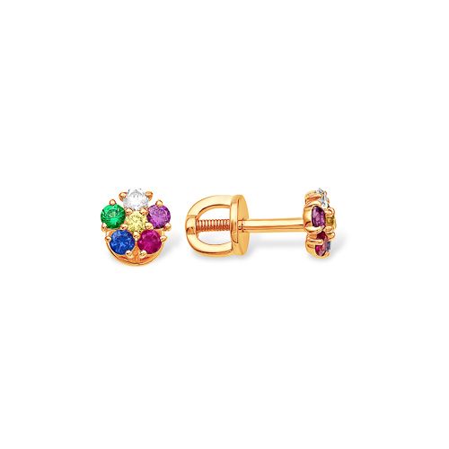 Серьги-пусеты Цветочки с фианитами из красного золота 585 С10214867