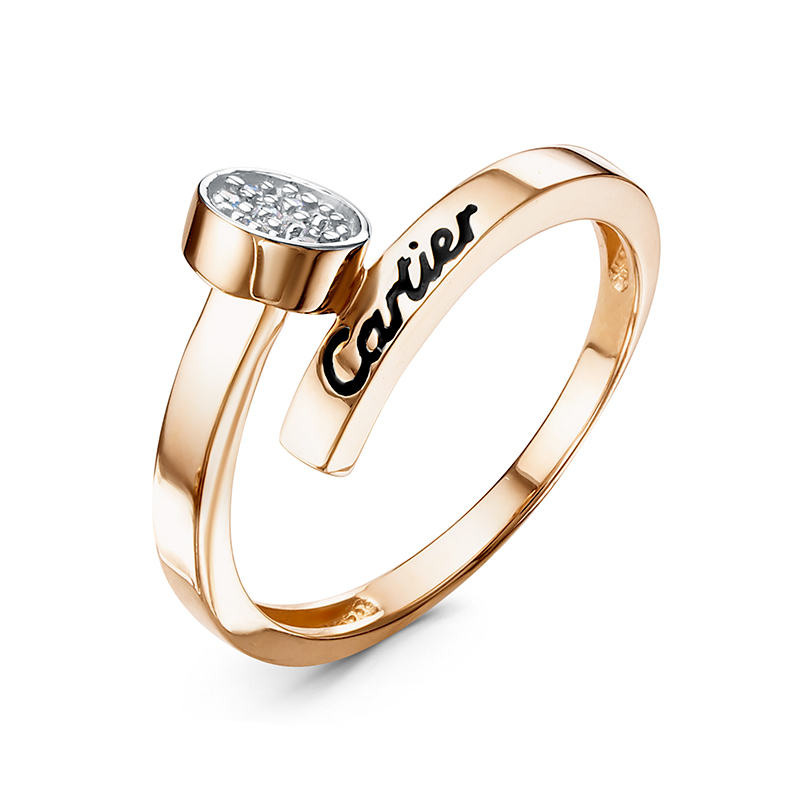 Кольцо Гвоздь с эмалью и фианитами из красного золота 585 1105558