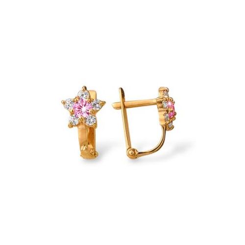 Серьги детские Цветочки с фианитами из красного золота 585 С1020107