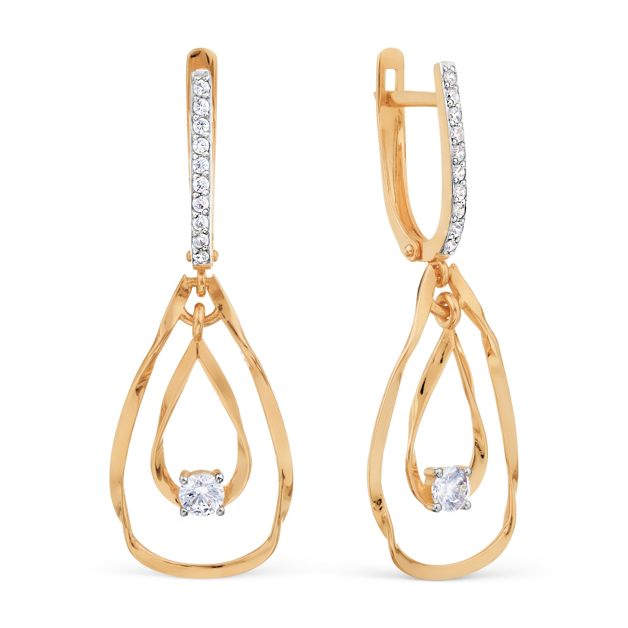 Серьги с фианитами из красного золота 585 Т142029753