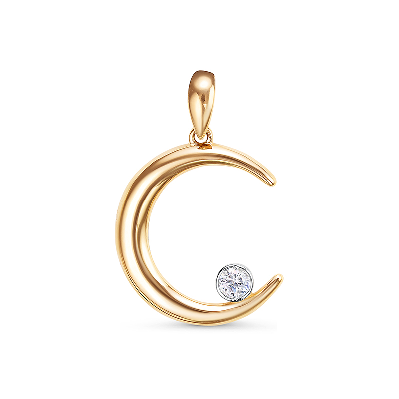 Подвеска Полумесяц с фианитом из красного золота 585 032089