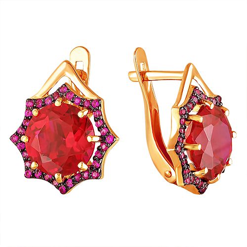 Серьги с корундами рубина и фианитами из красного золота 585 с родированием 2199007 1 16 1