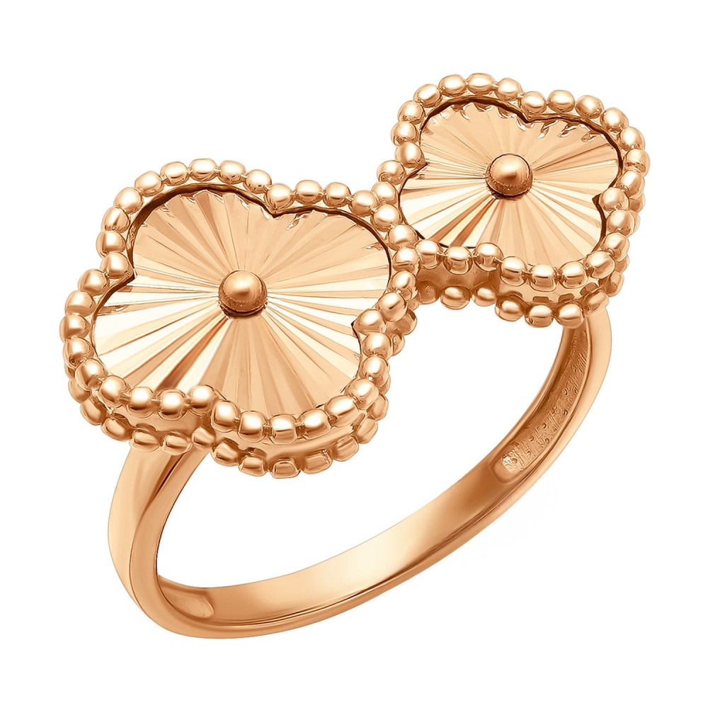 Кольцо Клевер с алмазной гранью из красного золота 585 К6045
