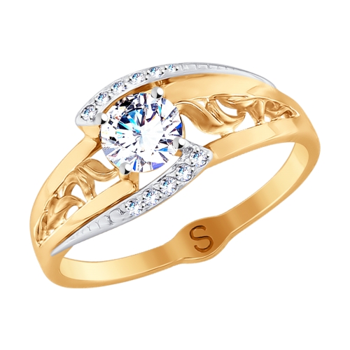 Кольцо с фианитами из красного золота 585 