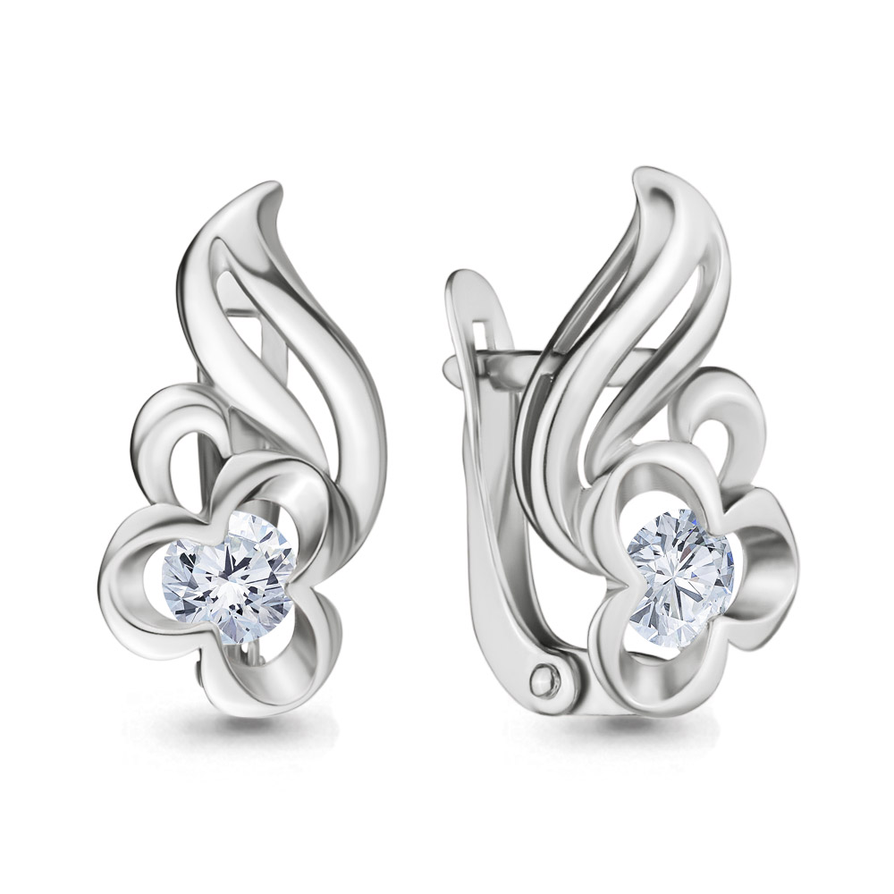 Серьги Цветок с фианитами Swaroski из серебра 925 с родированием