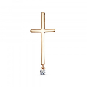 Крест декоративный с фианитом из красного золота 585