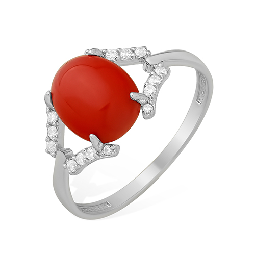 Кольцо с синт.голубым агатом и фианитами из серебра 925 с родированием 1031010742-8