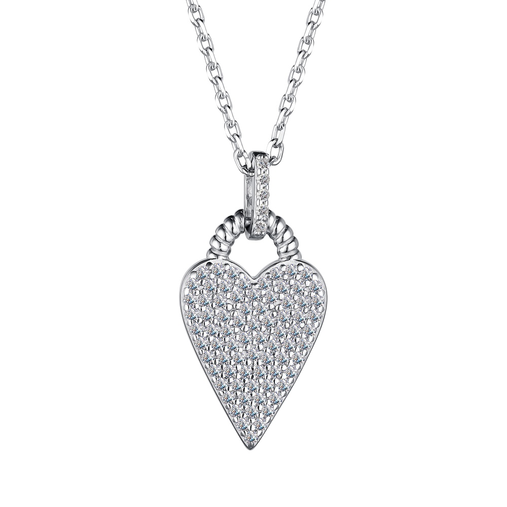 Колье Сердце с фианитами из серебра 925 с родированием 06-3960/00КЦ-00