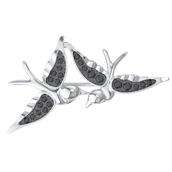 Брошь Ласточки с фианитами из серебра 925 с родированием 2700104-00205