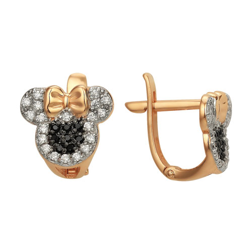Серьги детские Микки Маусы с фианитами из красного золота 585 40131100
