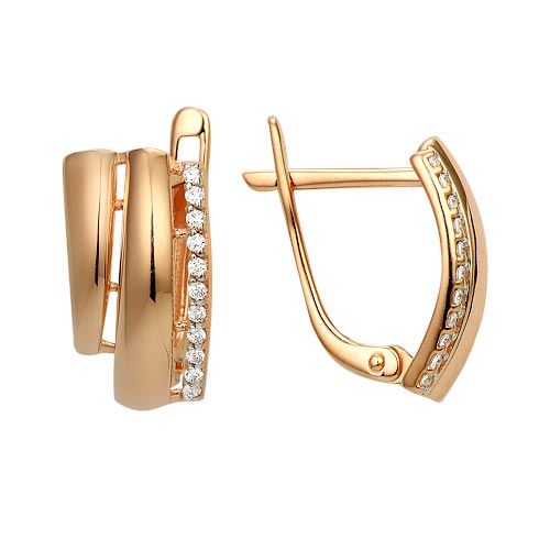 Серьги с фианитами из красного золота 585